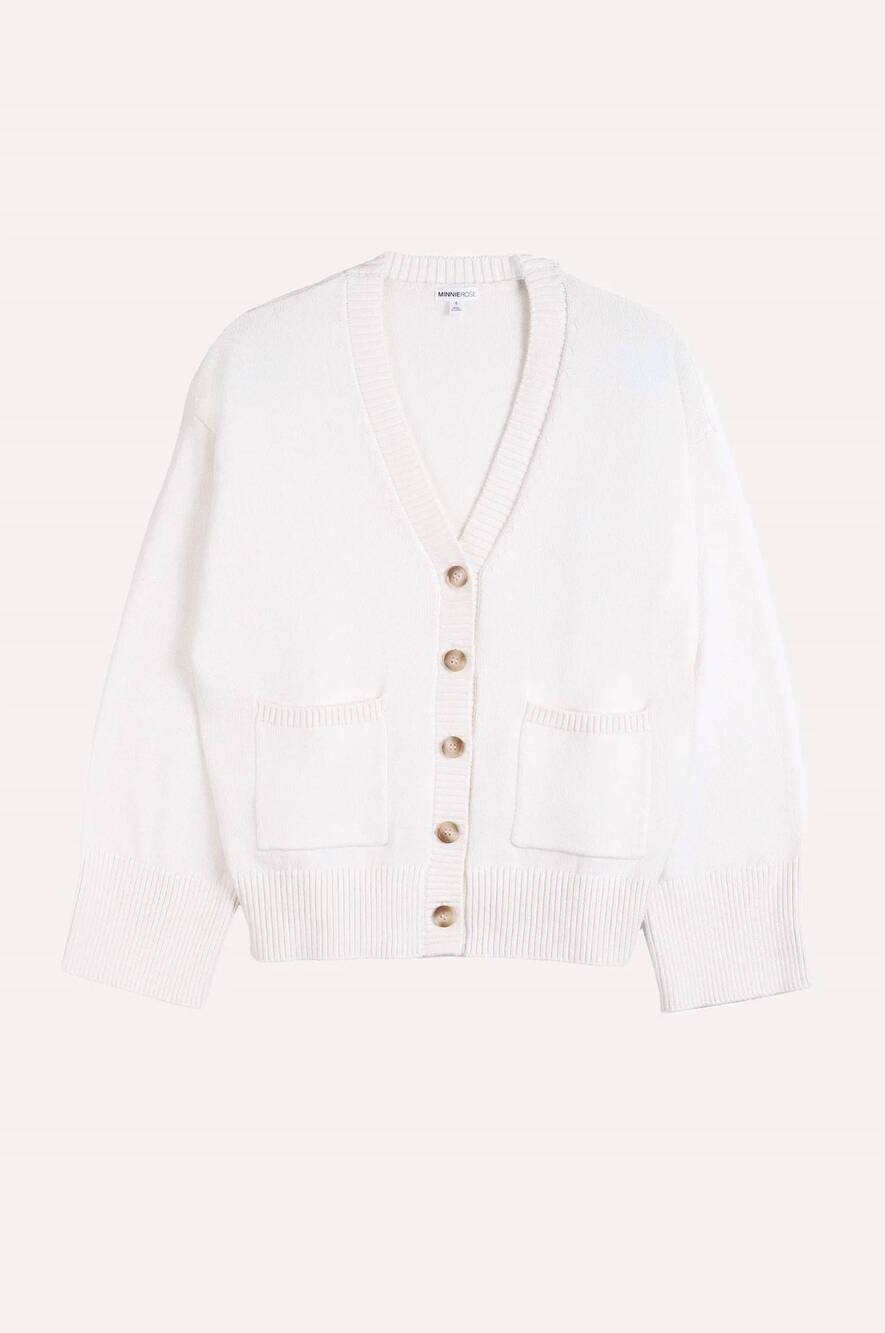 NEW MINNIE ROSE women's luxe v-neck cardigan in starch